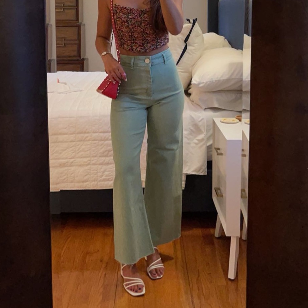 zara marine straight green jeans high rise